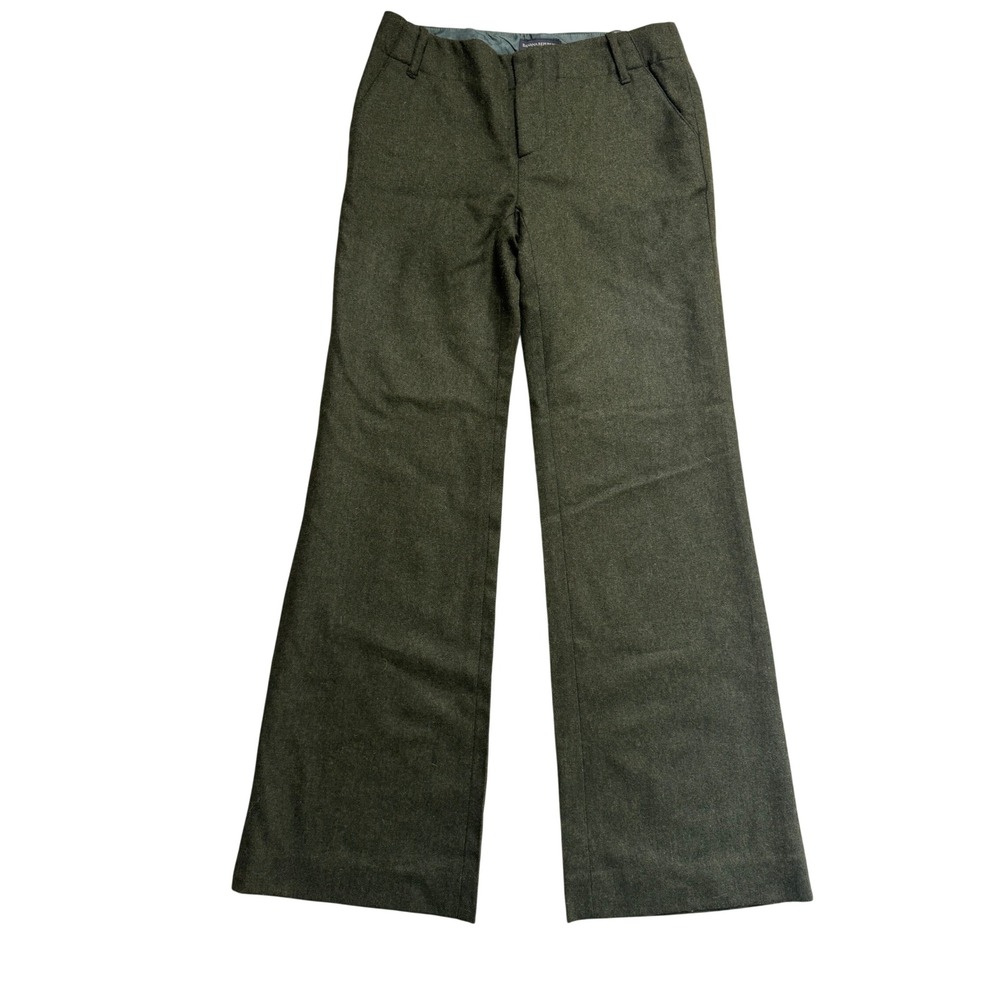 Banana Republic Womens 2 Olive Green 100% Wool Trousers Wide Straight Leg Y2K
